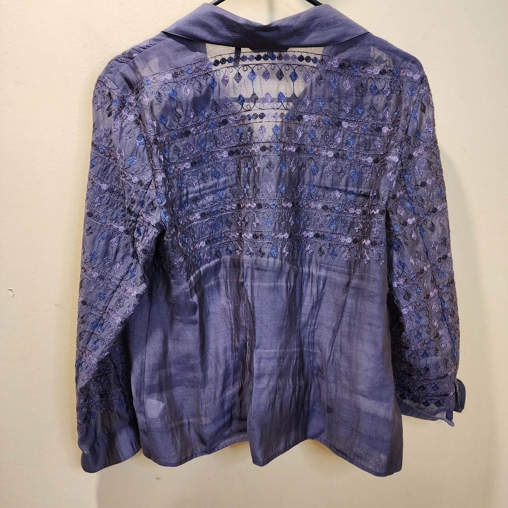 Nic + Zoe Purple Long Sleeve Embellished Lyocell Button Down Shirt Size 10 - Picture 13 of 14